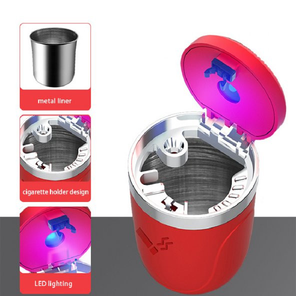 Işıklı küllük otomatik açmalı kırmızı / ICKU53 - Resim 3