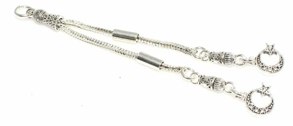 925 Ayar Gümüş Ay Yıldız 2'li Püskül ürün görseli