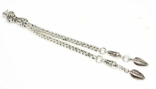 925 Ayar Gümüş Yapraklı 2'li Kalın Püskül ürün görseli 1