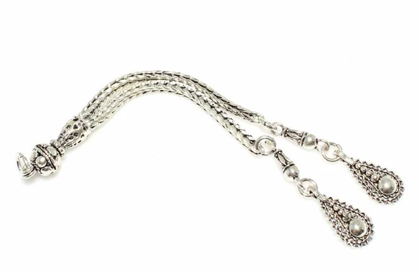 925 Ayar Gümüş Telkari Damla 2'li Kalın Püskül ürün görseli 1