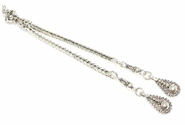 925 Ayar Gümüş Telkari Damla 2'li Kalın Püskül - Resim 2