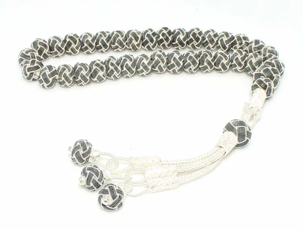 999 Ayar Gümüş Siyah Beyaz Renk Kazaz Tesbih ürün görseli