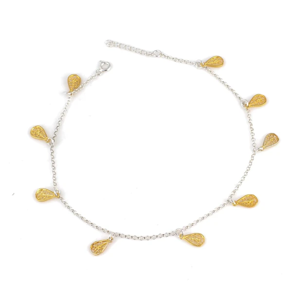 925 Ayar Gümüş Damla Telkari Halhal ürün görseli 1