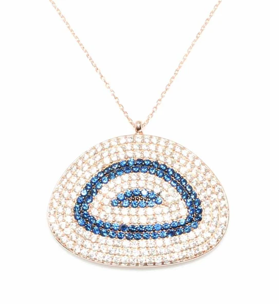 925 Ayar Gümüş Lapis Taşlı Kolye, Pembe - Resim 2