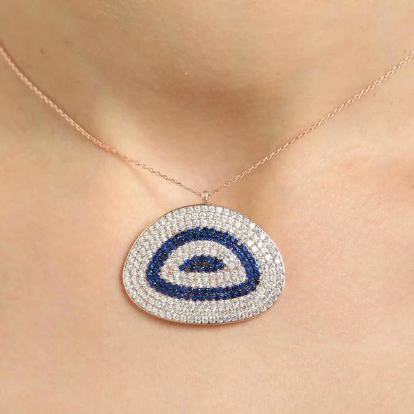 925 Ayar Gümüş Lapis Taşlı Kolye, Pembe ürün görseli 1