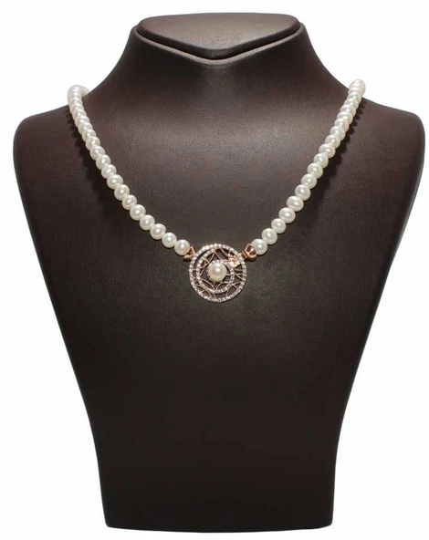 925 Ayar Rose Gümüş İnci Kolye - Resim 2