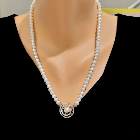 925 Ayar Rose Gümüş İnci Kolye ürün görseli