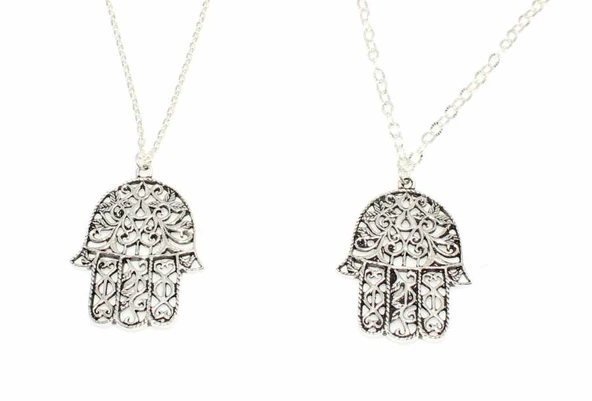 925 Ayar Gümüş Desenli Fatma Eli Modeli Kolye - Resim 3