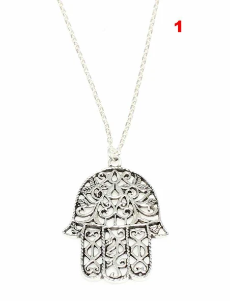 925 Ayar Gümüş Desenli Fatma Eli Modeli Kolye ürün görseli