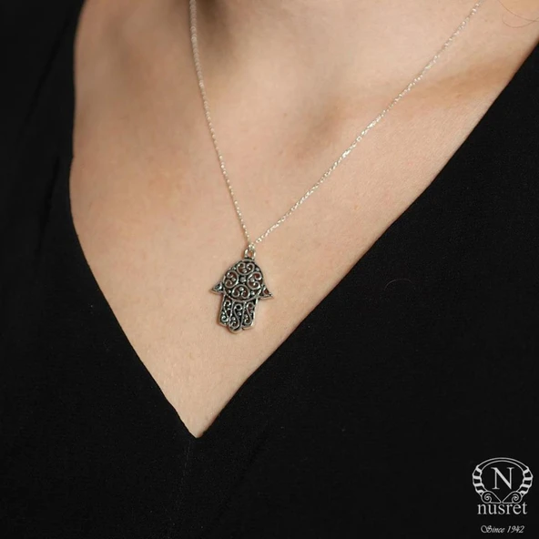 925 Ayar Gümüş Desenli Fatma Eli Modeli Kolye, Ufak ürün görseli