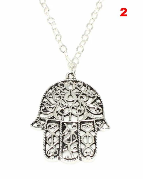 925 Ayar Gümüş Desenli Fatma Eli Modeli Kolye - Resim 2