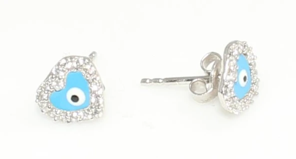 925 Ayar Gümüş Minik Kalp Küpe, Beyaz - Beyaz Taş - Resim 4