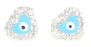 925 Ayar Gümüş Minik Kalp Küpe, Beyaz - Beyaz Taş - Resim 3