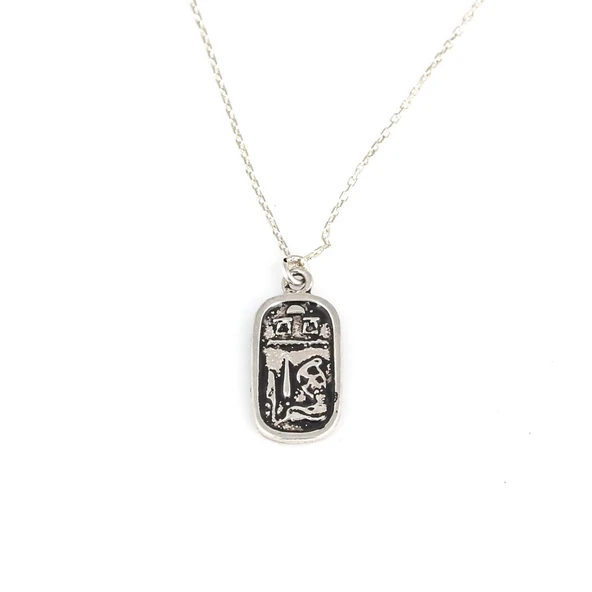 925 Ayar Gümüş Mısır Hiyeroglifi Desenli Kolye - Resim 2