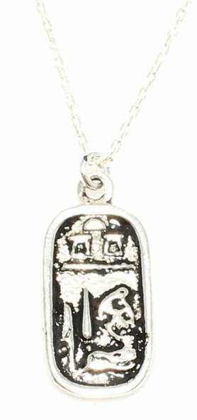 925 Ayar Gümüş Mısır Hiyeroglifi Desenli Kolye - Resim 3