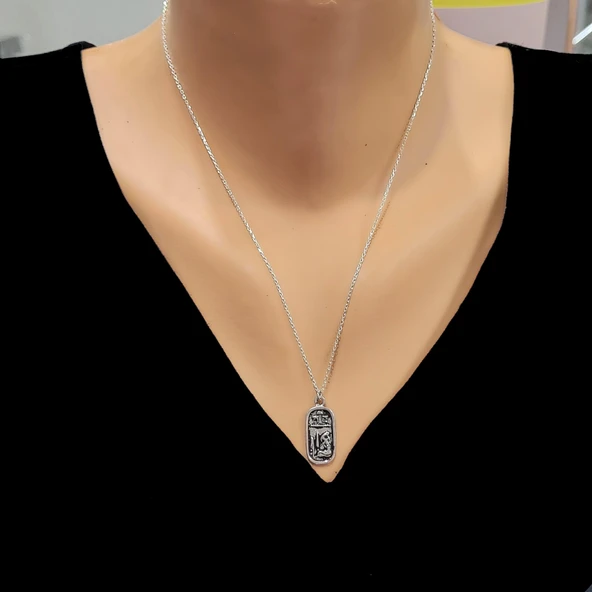 925 Ayar Gümüş Mısır Hiyeroglifi Desenli Kolye ürün görseli