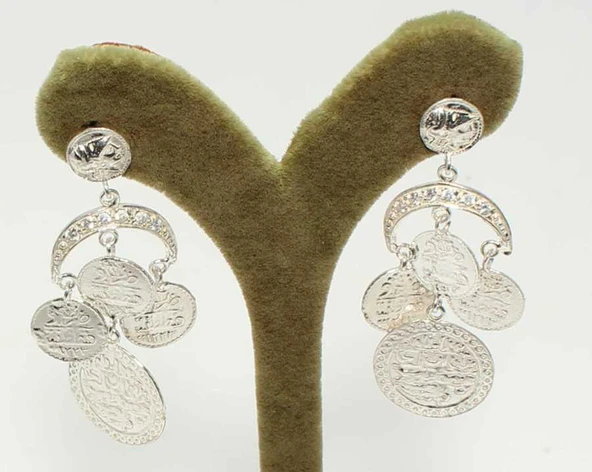 925 Ayar Gümüş Paralı Küpe - Resim 2