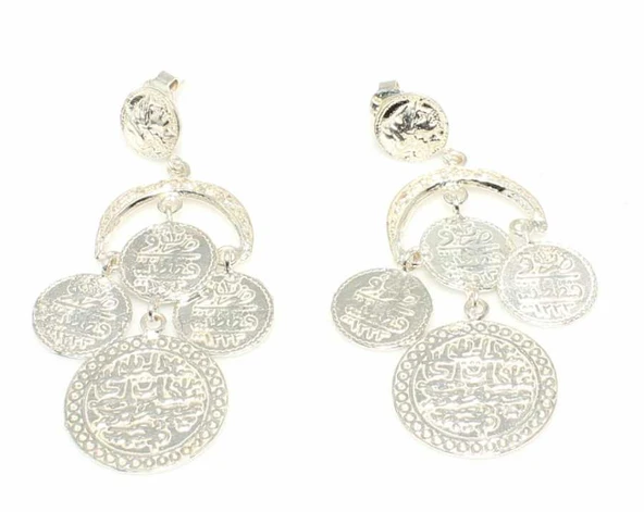 925 Ayar Gümüş Paralı Küpe - Resim 3