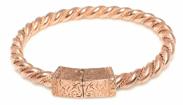 925 Ayar Gümüş Kare Kaşlı Yaprak Motifli Adana Burma Bilezik, Rose ürün görseli