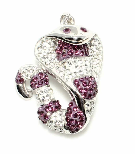 925 Ayar Gümüş Kobra Yılanı Taşlı Kolye Ucu, Pembe, Beyaz Taş ürün görseli