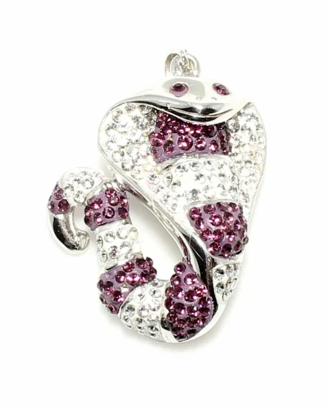 925 Ayar Gümüş Kobra Yılanı Taşlı Kolye Ucu, Pembe, Beyaz Taş - Resim 2