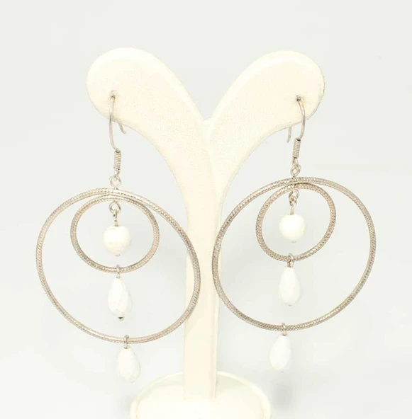 925 Ayar Gümüş Çift Halka Küpe - Resim 7