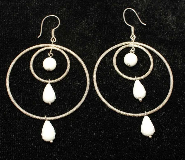 925 Ayar Gümüş Çift Halka Küpe - Resim 5