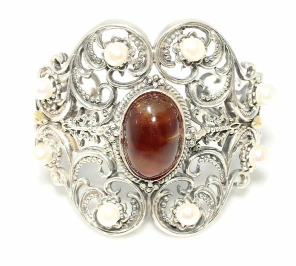 925 Ayar Gümüş Akik Taşlı Konstantinapol Tasarım Bizans Bilezik ürün görseli