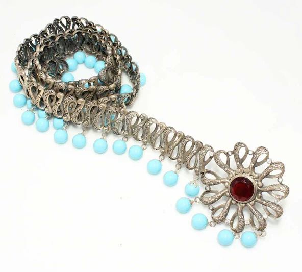 925 Ayar Gümüş Kuğulu Firuze Taşlı Kemer ürün görseli 1