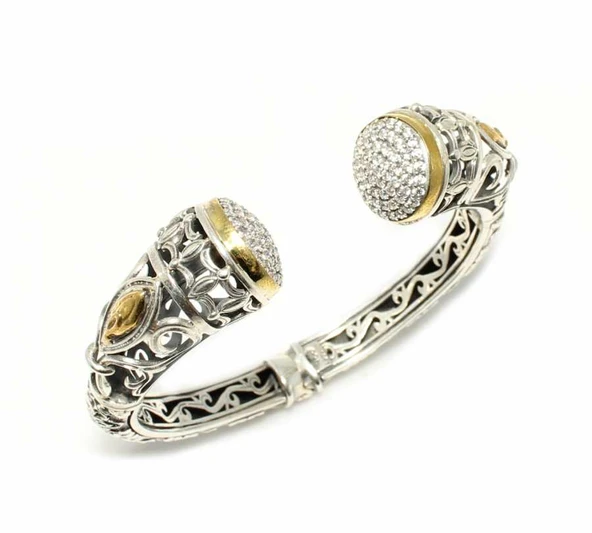 Gümüş Konstantinapol Tasarım Taşlı Antik Bizans Bilezik - Resim 9