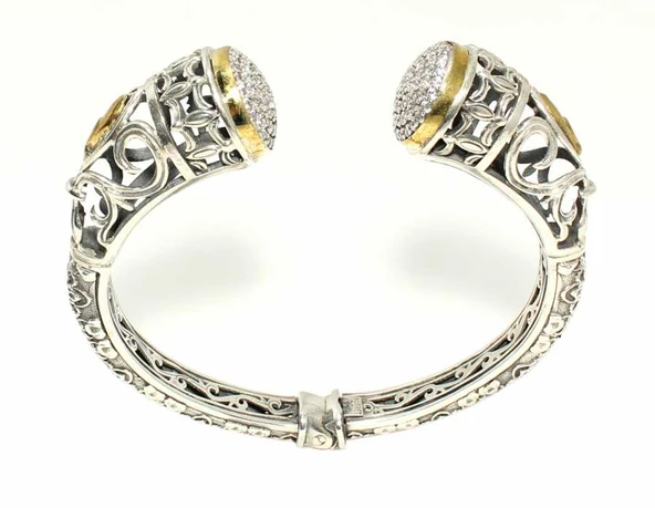 Gümüş Konstantinapol Tasarım Taşlı Antik Bizans Bilezik - Resim 5