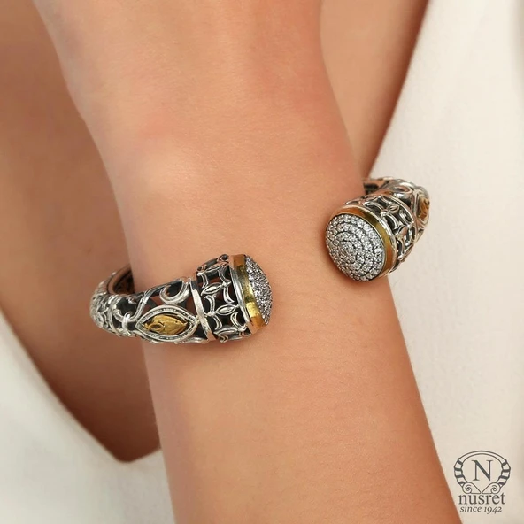 Gümüş Konstantinapol Tasarım Taşlı Antik Bizans Bilezik ürün görseli