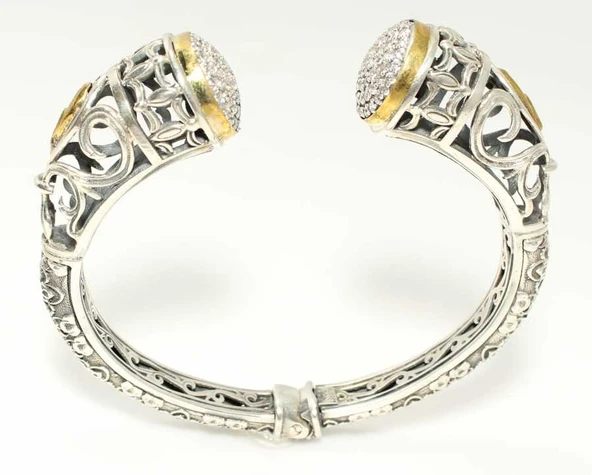 Gümüş Konstantinapol Tasarım Taşlı Antik Bizans Bilezik - Resim 7