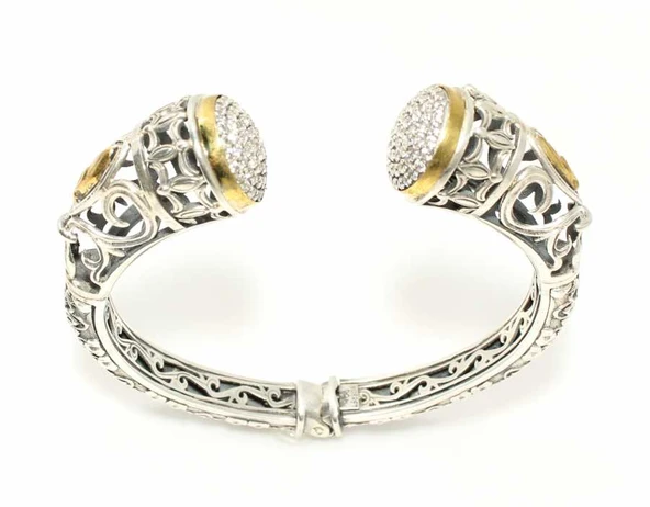 Gümüş Konstantinapol Tasarım Taşlı Antik Bizans Bilezik - Resim 8