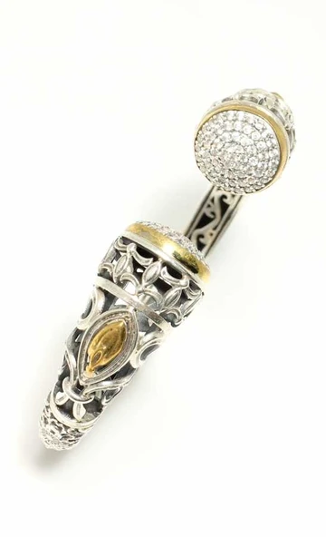 Gümüş Konstantinapol Tasarım Taşlı Antik Bizans Bilezik - Resim 6