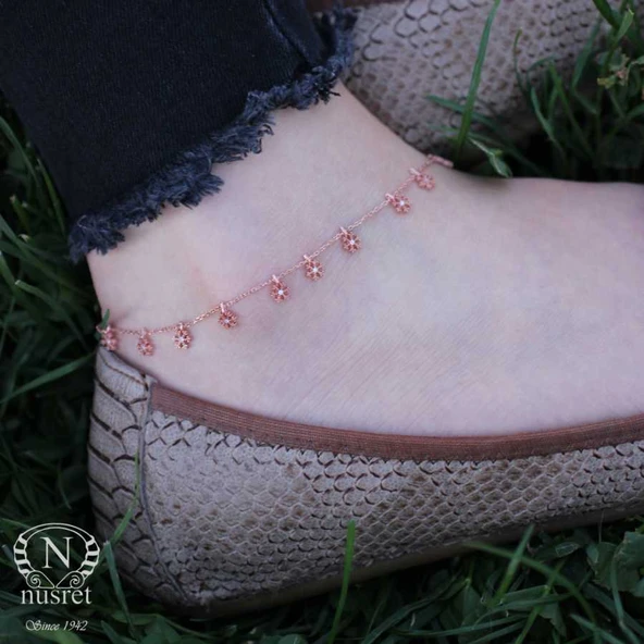 925 Ayar Rose Gümüş Kar Tanesi Halhal - Resim 5