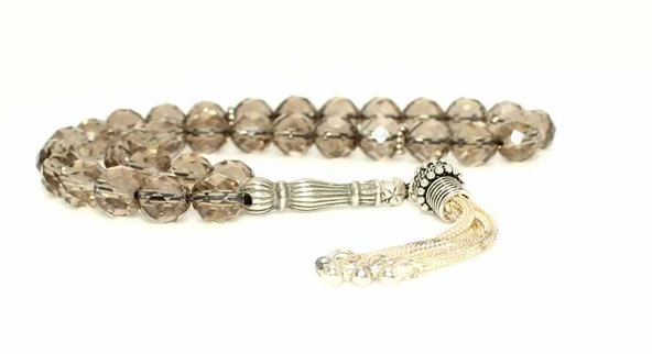 Dumanlı Kuvars Doğaltaş Gümüş Tesbih - Resim 2