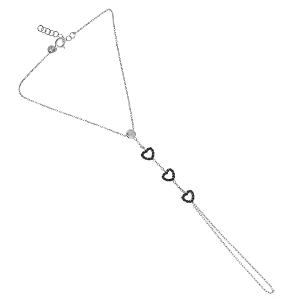 925 Ayar Gümüş Kalp Modeli Şahmeran, Beyaz - Siyah Taş - Resim 2