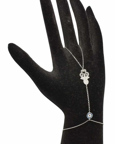 925 Ayar Gümüş Nazar Boncuklu Türk Motifi Desenli Şahmeran, Beyaz ürün görseli