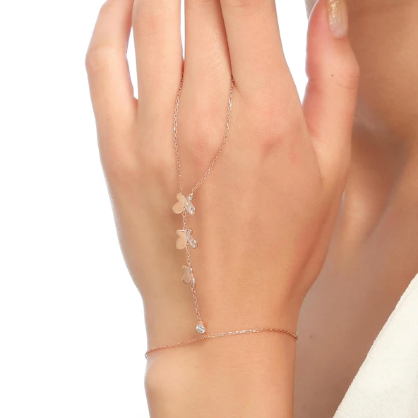 925 Ayar Rose Gümüş 3 Parça Taşlı Kelebek Modeli Şahmeran ürün görseli