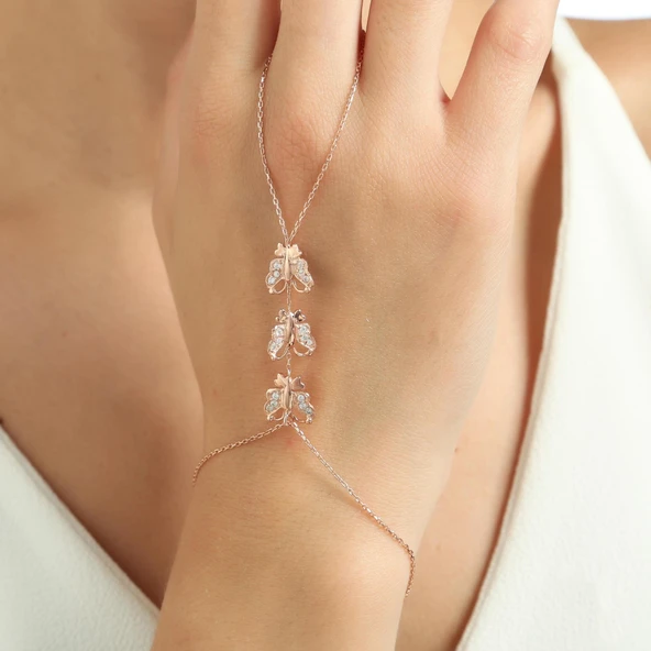 925 Ayar Rose Gümüş 3 Parça Kelebek Modeli Şahmeran Bileklik ürün görseli
