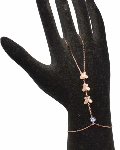 925 Ayar Rose Gümüş Nazar Boncuklu 3 Parça Kelebek Modeli Şahmeran ürün görseli