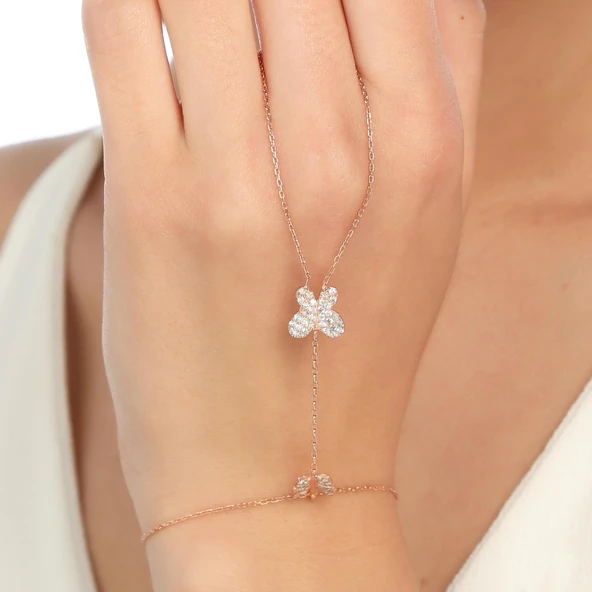 925 Ayar Gümüş  2'li Kelebek Modeli Şahmeran, Pembe ürün görseli