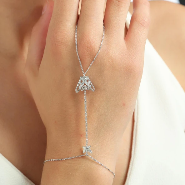 925 Ayar Gümüş  Desenli Kelebek Modeli Şahmeran, Beyaz ürün görseli