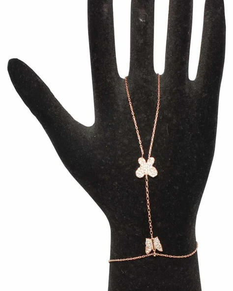 925 Ayar Gümüş  2'li Kelebek Modeli Şahmeran, Pembe - Resim 3