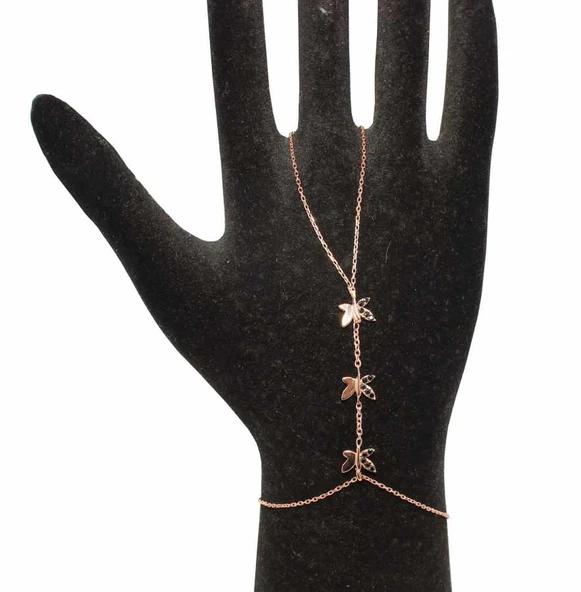 925 Ayar Gümüş 3 Parça Minik Kelebek Modeli Şahmeran, Pembe - Siyah Taş - Resim 3