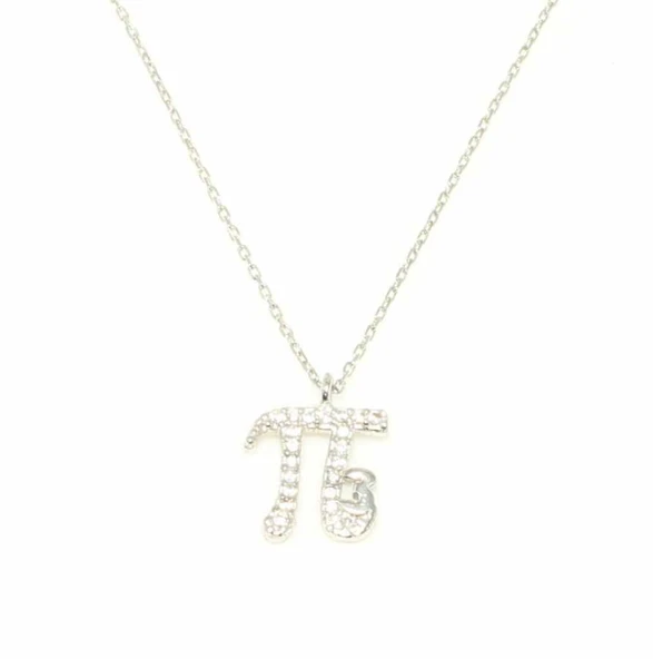 925 Ayar Gümüş Pi Sayısı Modeli Kolye, Beyaz - Beyaz Taş ürün görseli