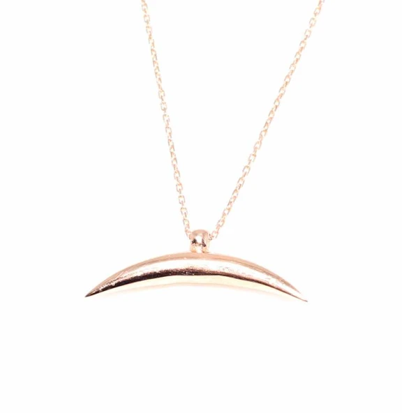 925 Ayar Gümüş Yarım Hilal Kolye, Pembe - Resim 2