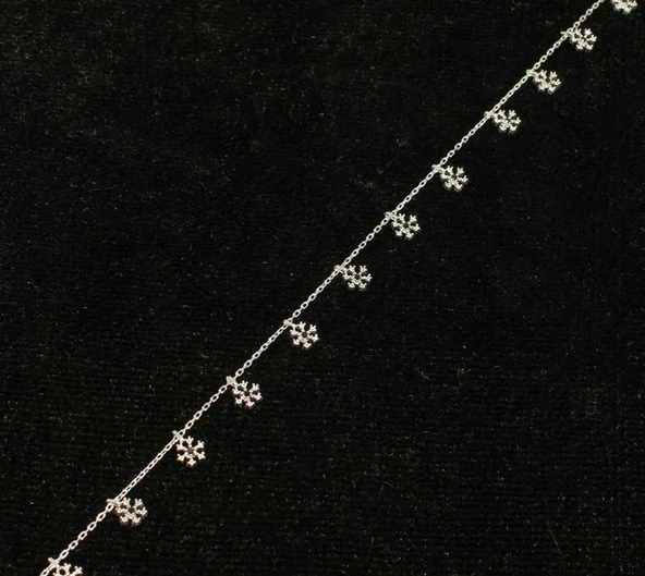 925 Ayar Gümüş Siyah Taş Kar Tanesi Halhal, Beyaz - Resim 5