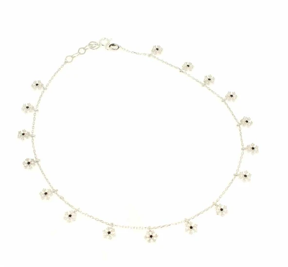 925 Ayar Gümüş Siyah Taş Kar Tanesi Halhal, Beyaz - Resim 3